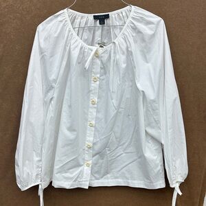 J. Crew White Button-Front Peasant Blouse with Tie Neck